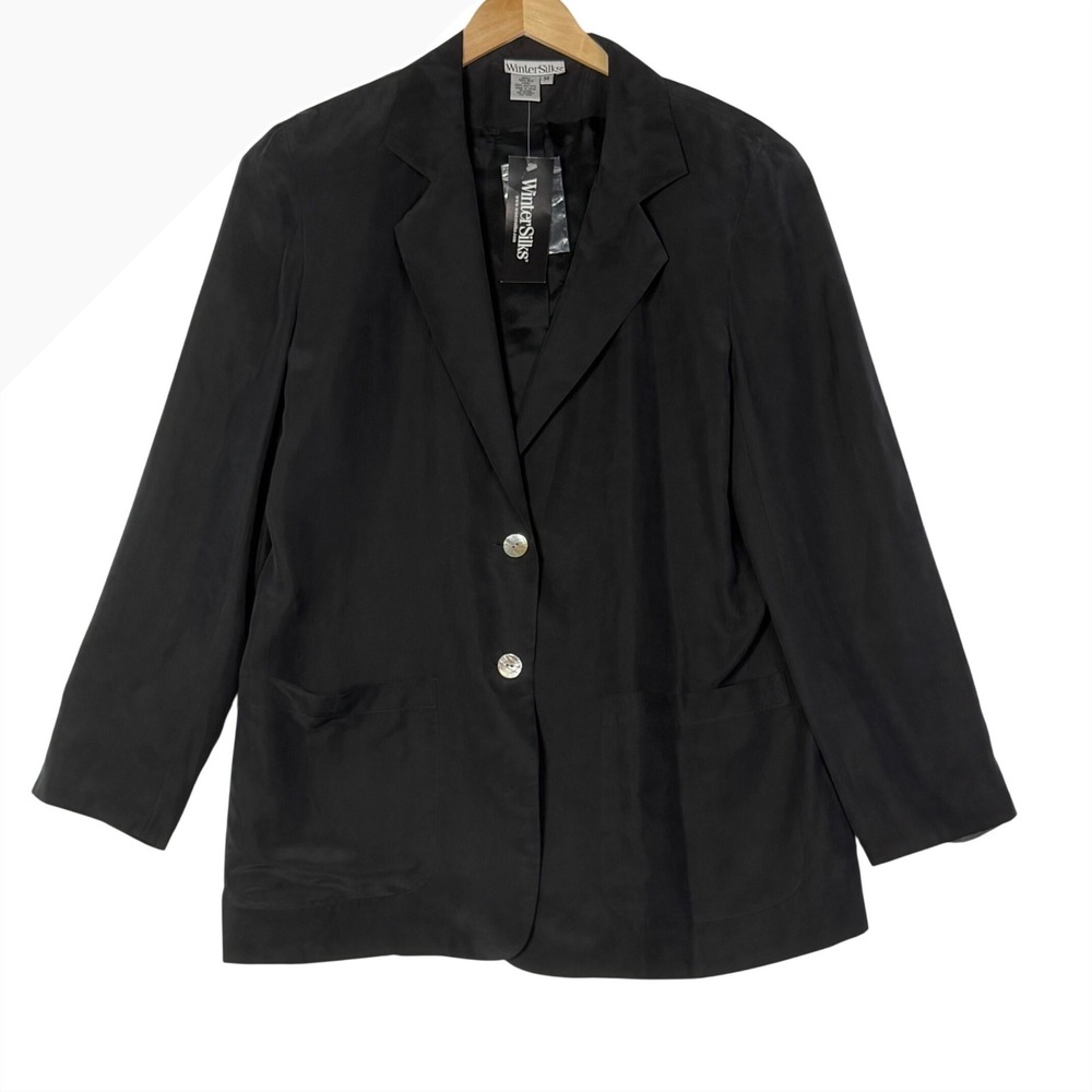 Wintersilks Womens Size Medium Black Silk Blazer Jacket Classic Minimalist